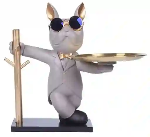 Escultura De Bulldog Francés, Figura De Perro Con Bandeja