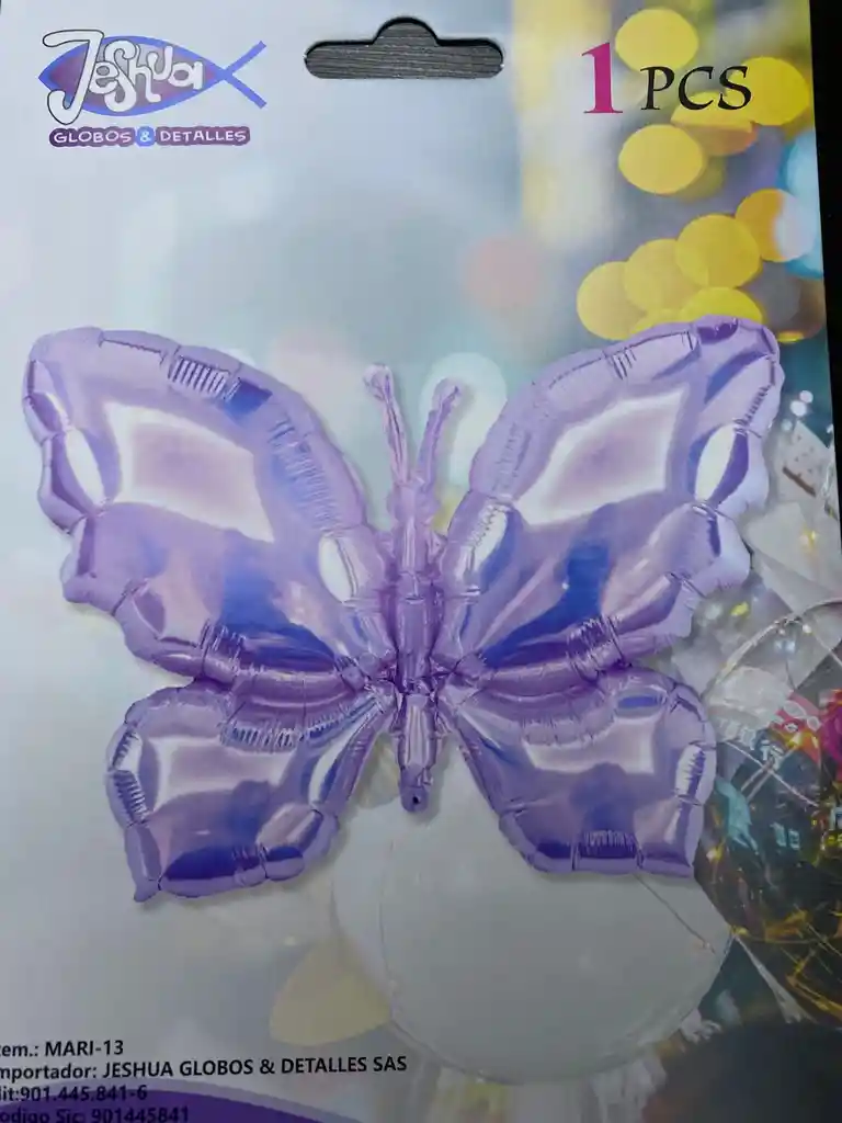 Bomba Globo Metalico Diseño Mariposa Color Morado Tamaño 48 X 65 Cm
