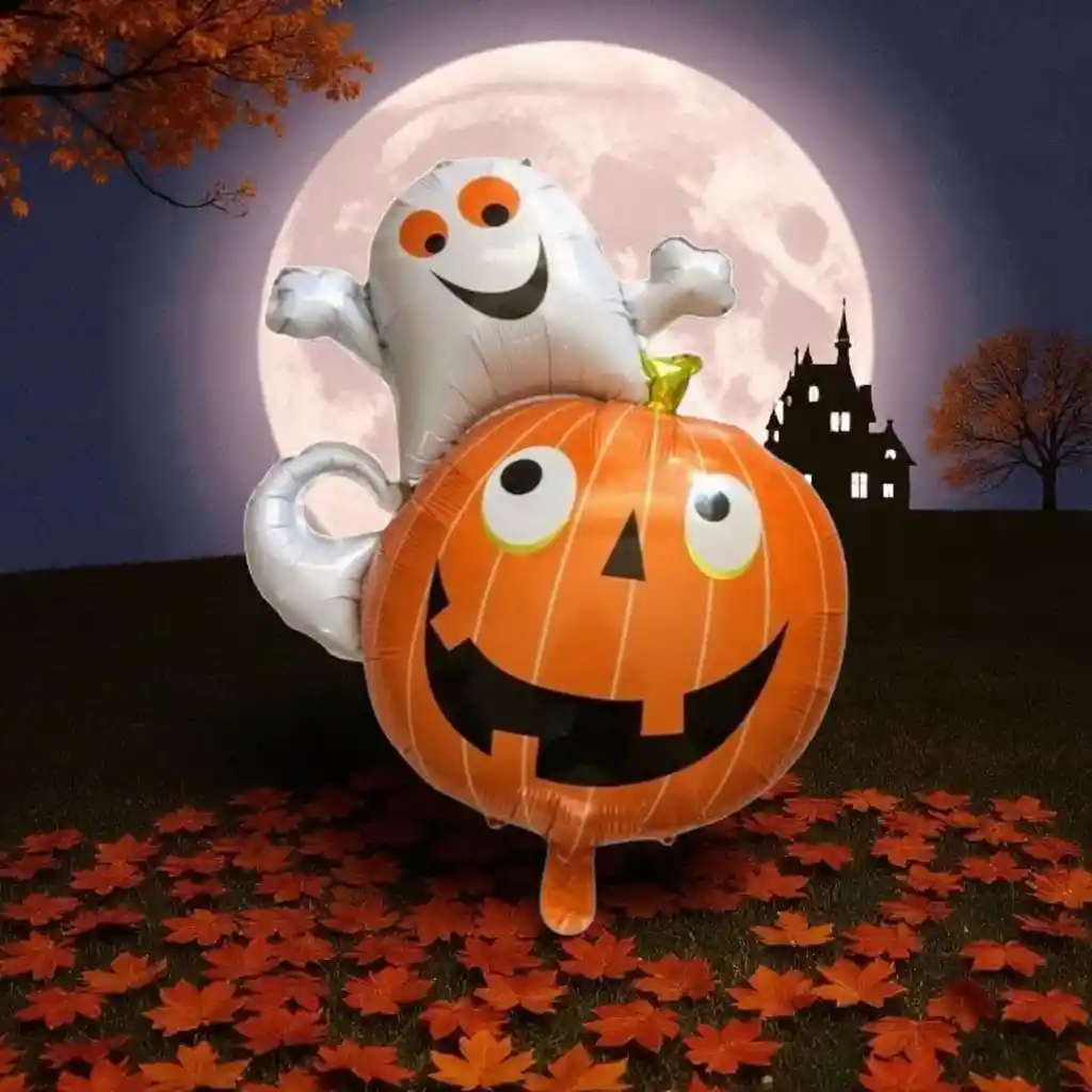 Globo Metalizado Fantasma Con Calabaza Halloween 35x25 Cm