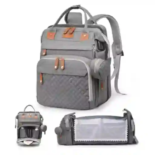 Pañalera Mochila Bolso Morral Para Bebé Más Monedero Color Gris