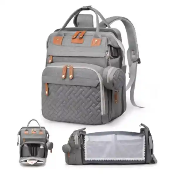 Pañalera Mochila Bolso Morral Para Bebé Más Monedero Color Gris