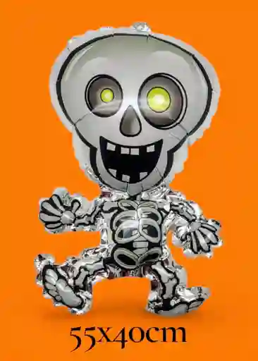 Globo Metalizado Esqueleto Blanco Decoración Halloween Mediano 50x40cm