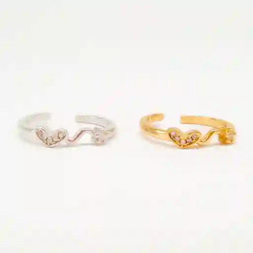 Anillo Corazon Y Estrella Plateado En Rodio