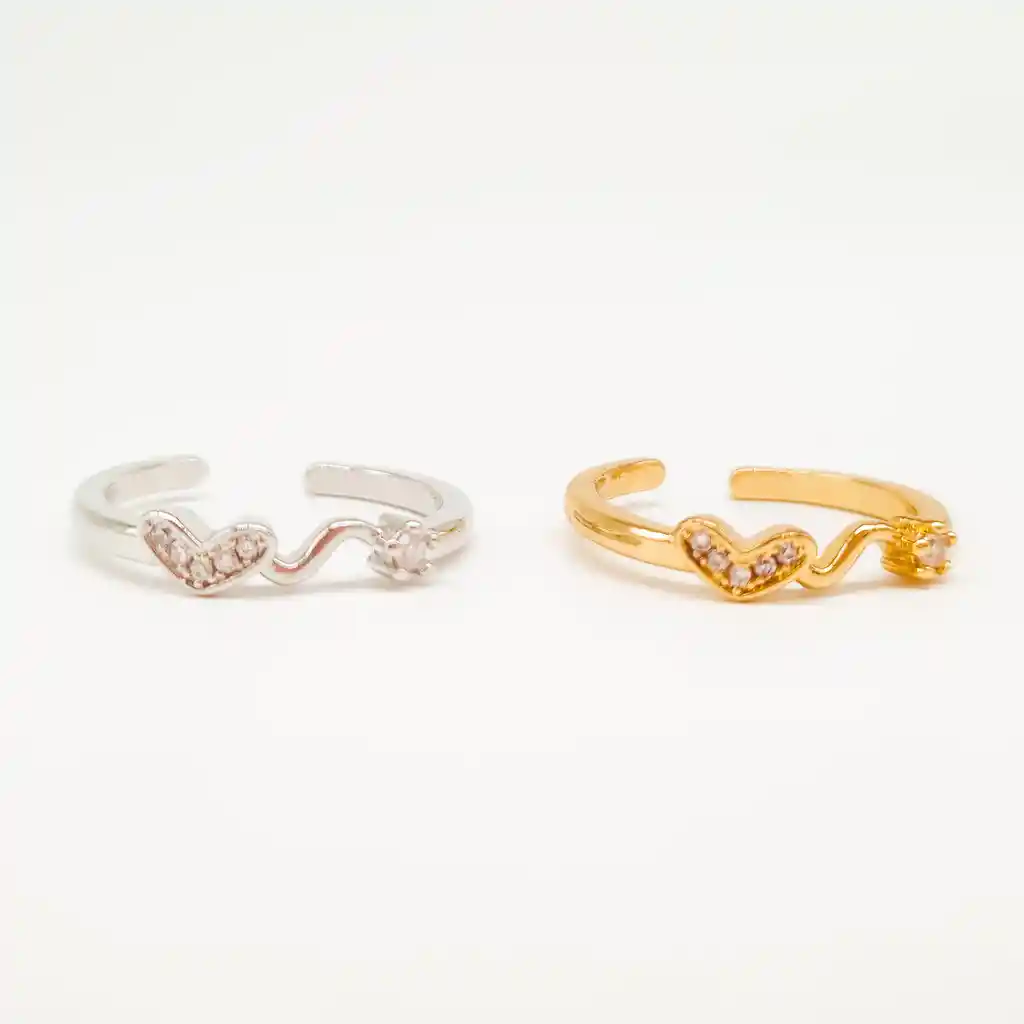 Anillo Corazon Y Estrella Plateado En Rodio