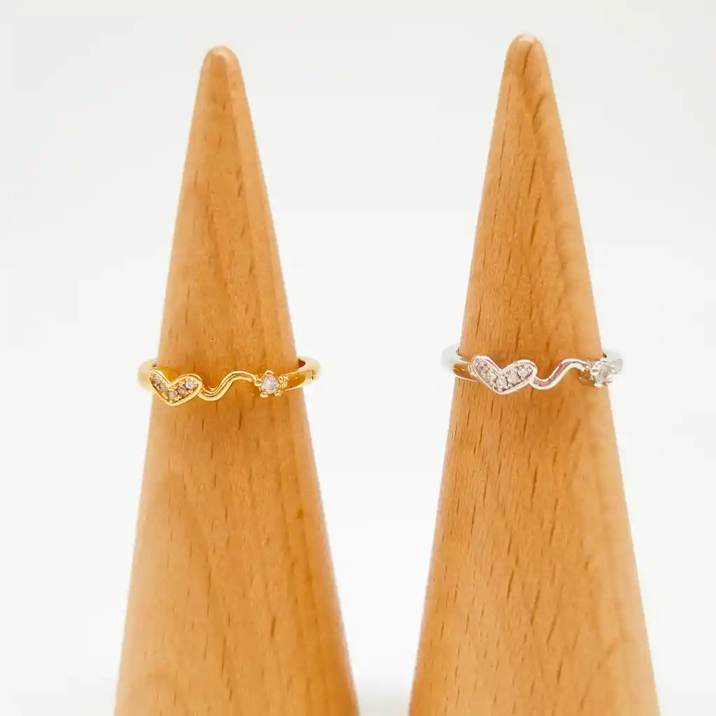 Anillo Corazon Y Estrella Plateado En Rodio