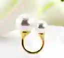 Anillo Maxi Doble Perla Dorado En Rodio