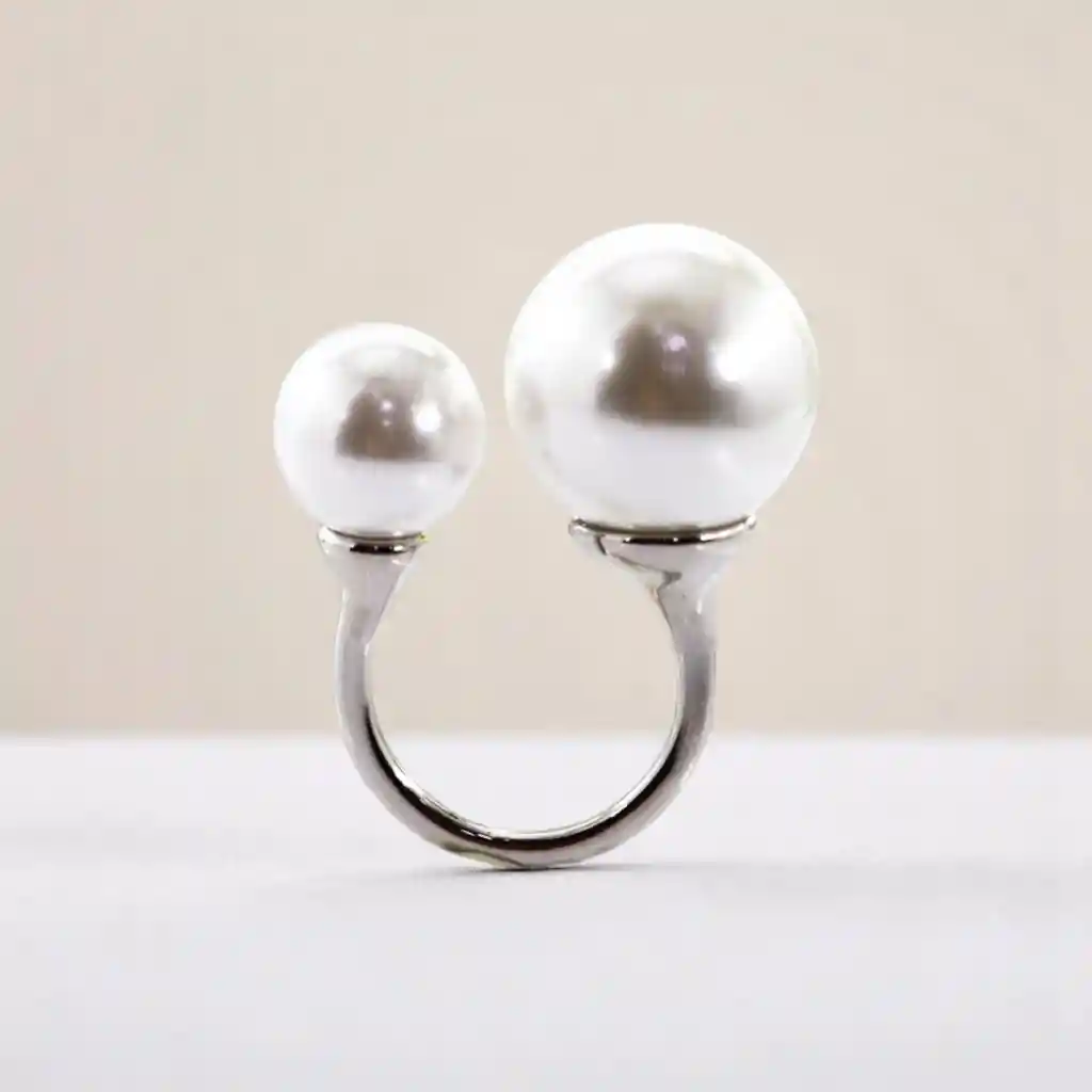 Anillo Maxi Doble Perla Dorado En Rodio