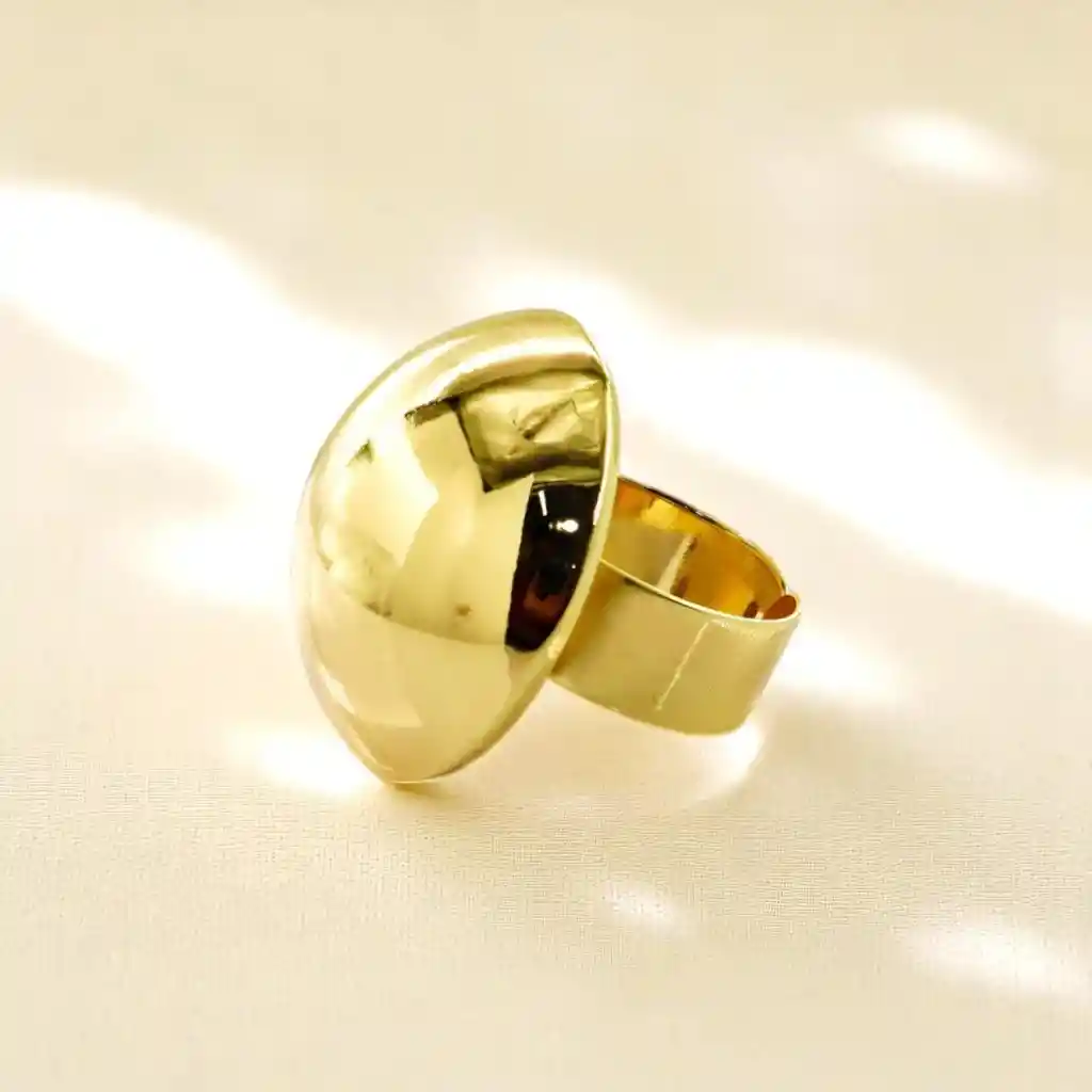 Anillo Maxi Globo Dorado En Rodio