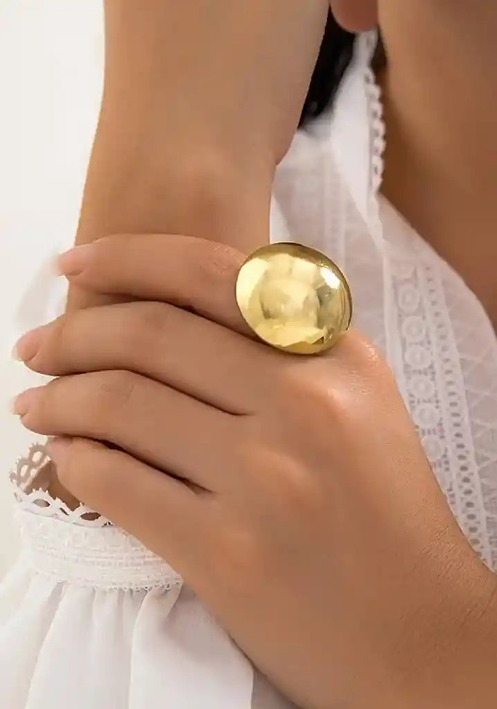 Anillo Maxi Globo Dorado En Rodio