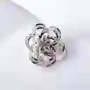 Anillo Maxi Flor Plateado Entrelazada En Rodio