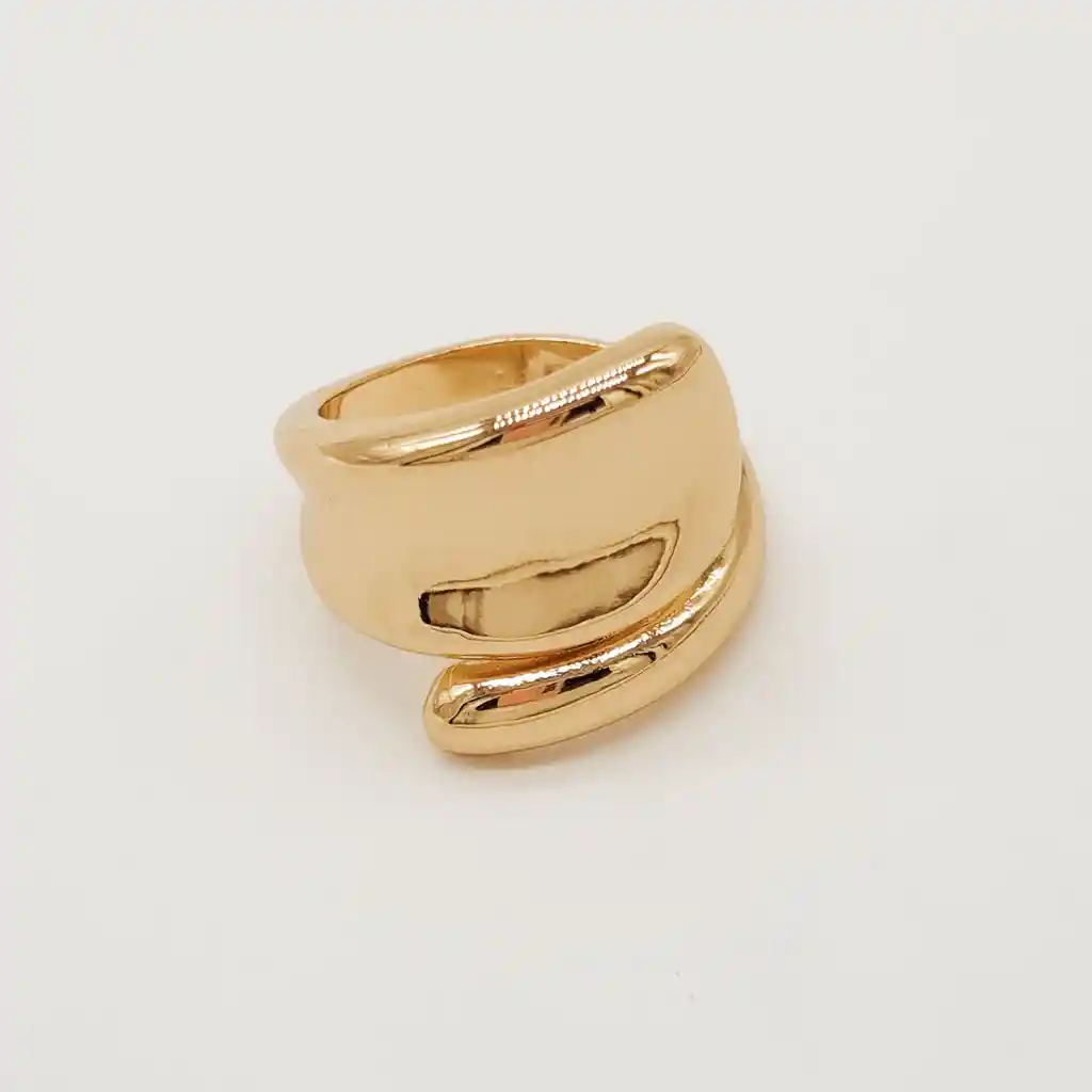 Anillo Plano Chunky Dorado En Rodio