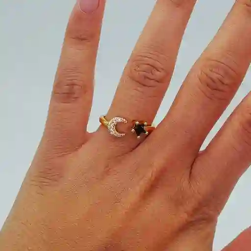 Anillo Luna Y Estrella En Rodio