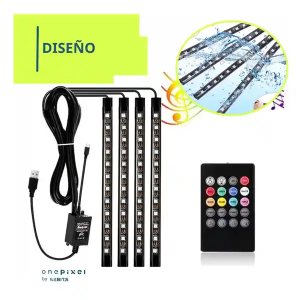 4 Tira Luz Led Para Piso Carro Multicolor Con Control Usb Rgb Rgb