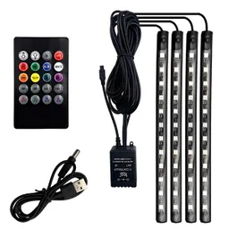 4 Tira Luz Led Para Piso Carro Multicolor Con Control Usb Rgb Rgb