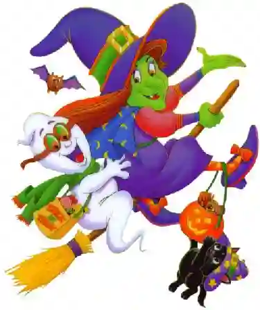 Bruja En Escoba Con Fantasmas En 3d Para Colgar