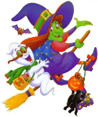 Bruja En Escoba Con Fantasmas En 3d Para Colgar