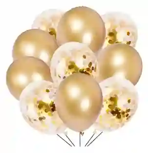 Paquete Por 12 Unidades De Globos Bombas R-9 Color Dorado Y Transparentes