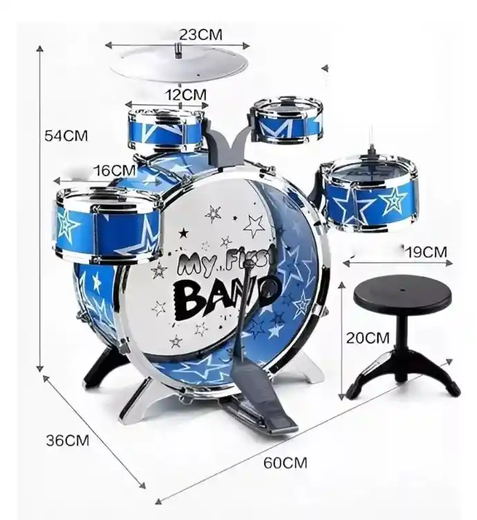 Batería Musical 5 Tambores Para Niños Azul