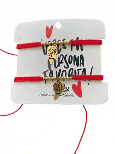 Manillas De Parejas Rojo Y Negro, Con Dijes Dorados Llamativos