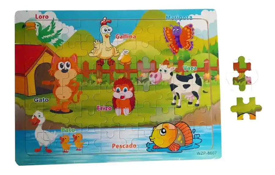 Super Rompecabezas Madera Animales De La Granja X 60 Piezas Motivos Surtidos