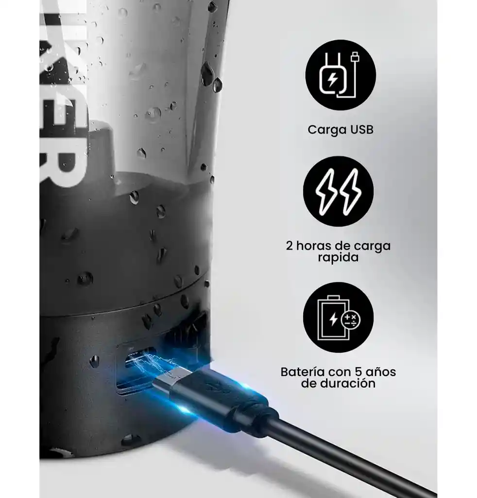 Termo Shaker Eléctrico Botella 700ml Led Recargable Usb