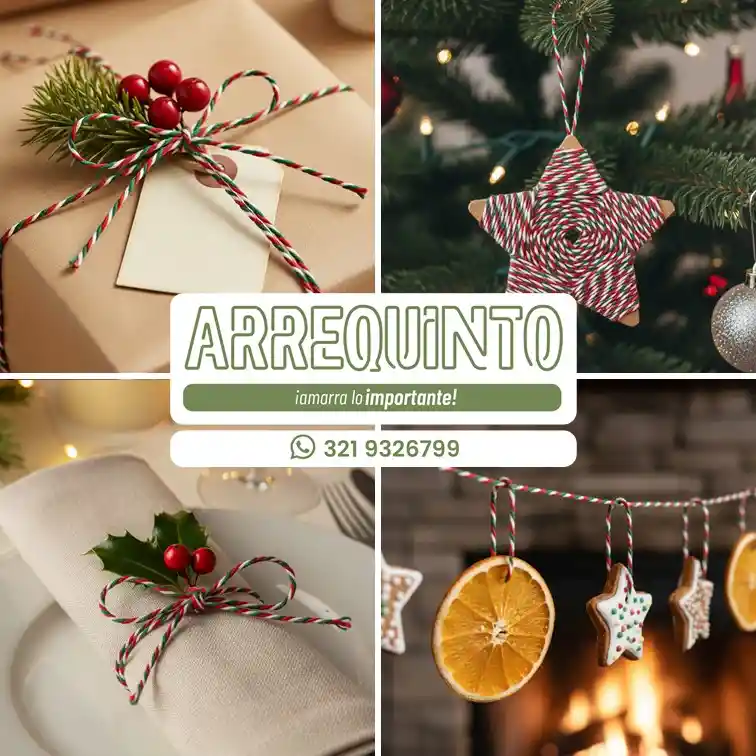 Hilo De Algodon Decorativo Blanco, Rojo Y Verde 2mm X 100metros