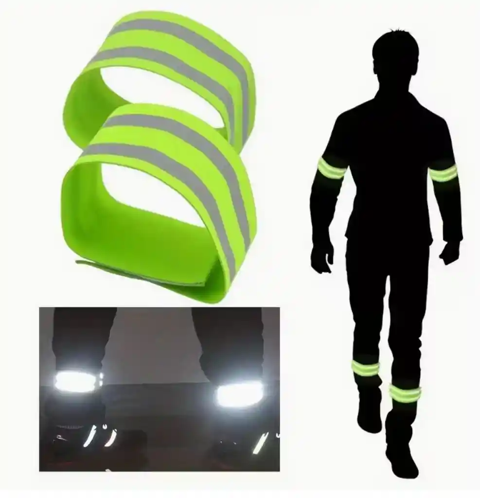 2 Bandas Reflectivas Alta Visibilidad Para Brazo O Pierna – Seguridad Nocturna