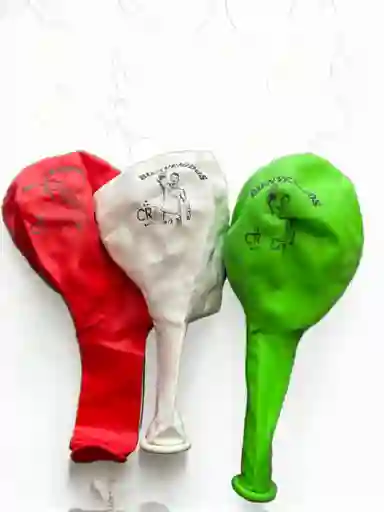 Paquete Por 20 Unidades De Globos Bombas R-12 Motivo Bienvenidos Cr7 Colores Verde, Blanco Y Rojo