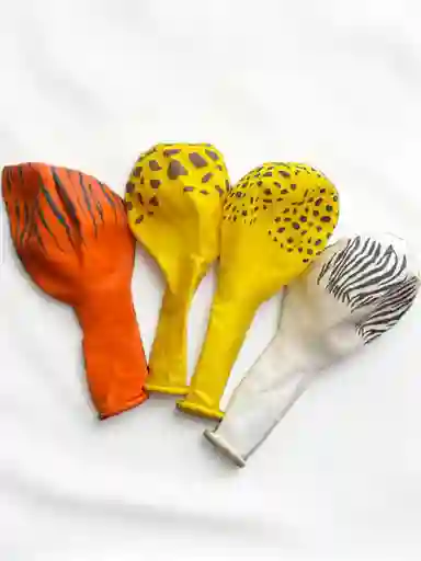 Paquete Por 12 Unidades De Globos Bombas R-12 Motivo Rayas De Cebra, Manchas De Jirafa, Colores Amarillo, Blanco Y Naranja