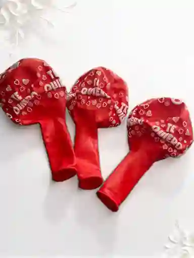 Paquete Por 20 Unidades De Globos Bombas R-12 Motivo Te Quiero Colores Rojos