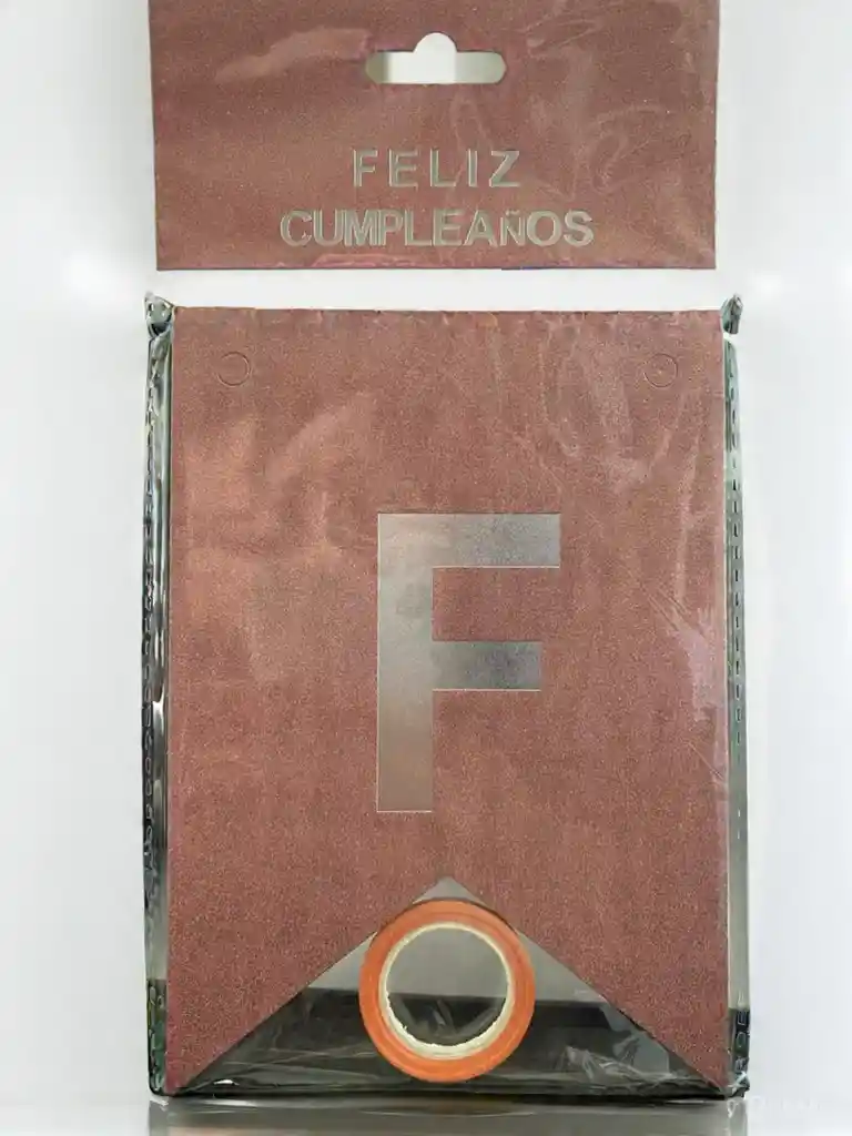 Letrero Feliz Cumpleaños Escarchado Tipo Banderin Color Oro Rosa