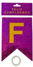 Letrero Feliz Cumpleaños Holografico Tipo Banderin Color Fucsia