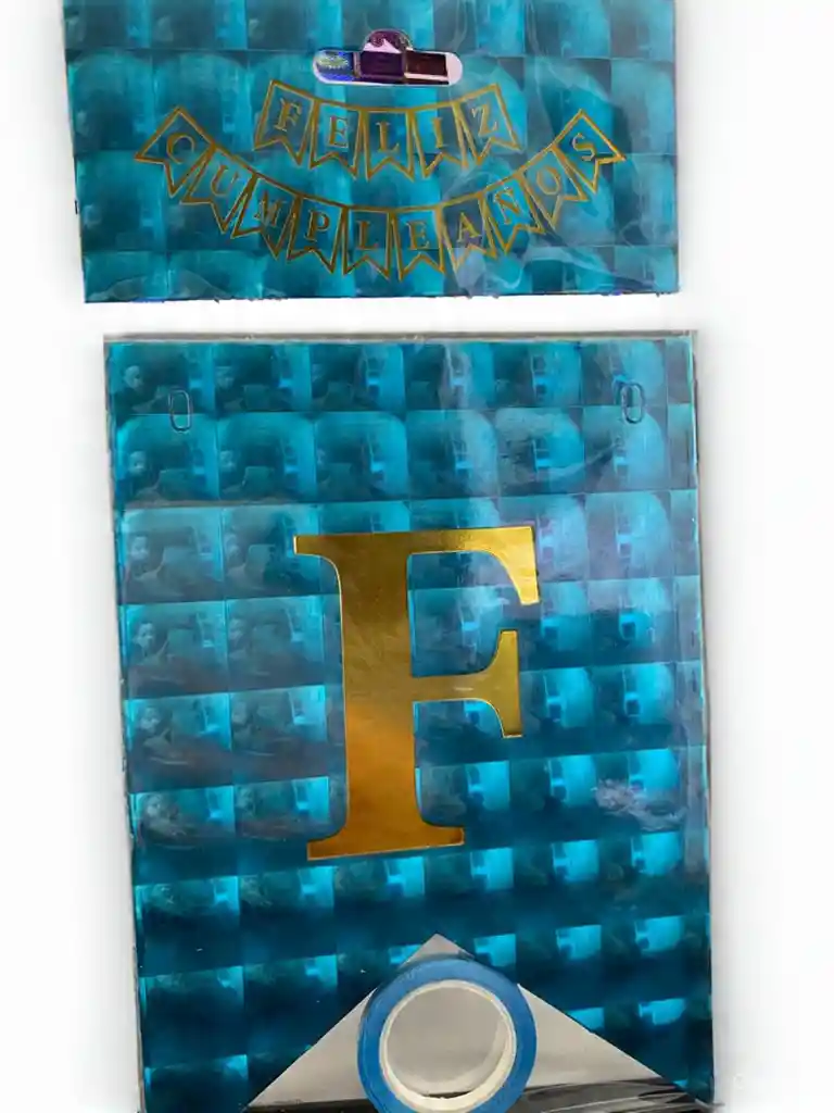 Letrero Feliz Cumpleaños Holografico Tipo Banderin Color Azul Claro