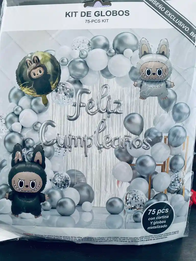 Bombas Globos Por 75 Piezas Tipo Arco Feliz Cumpleaños Colores Diseño Labubu Color Plateado Para Decoracion De Fiestas Niño, Hombre Y Mujer