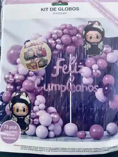 Bombas Globos Por 75 Piezas Tipo Arco Feliz Cumpleaños Colores Diseño Labubu Colores Morado Oscuro Y Lila Para Decoracion De Fiestas Niño, Hombre Y Mujer