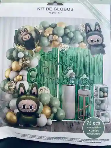 Bombas Globos Por 75 Piezas Tipo Arco Feliz Cumpleaños Colores Diseño Labubu Colores Verde Militar Y Color Dorado Para Decoracion De Fiestas Niño, Hombre Y Mujer