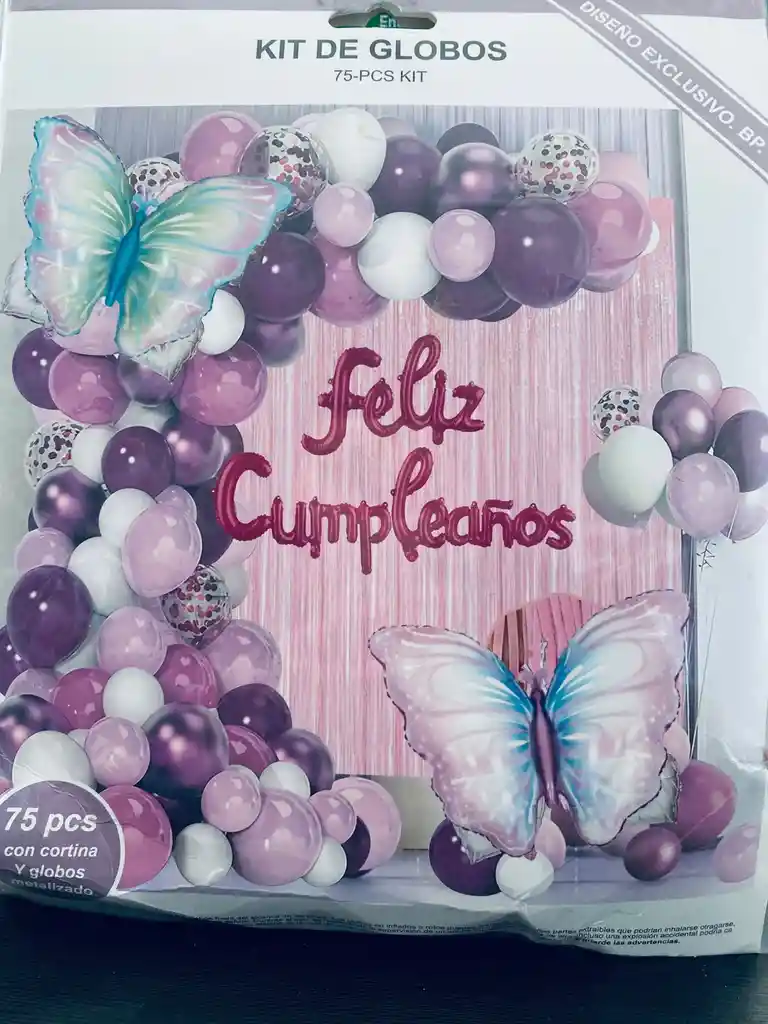 Bombas Globos Por 75 Piezas Tipo Arco Feliz Cumpleaños Colores Diseño Mariposas Colores Morado, Lila, Blanco Para Decoracion De Fiestas Niña, Mujer
