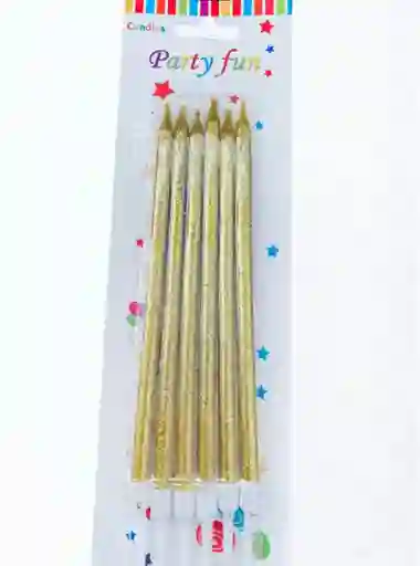 Vela Para Torta De Cumpleaños Por 6 Unidades Diseño Escarchada Larga Para Tortas Color Dorado