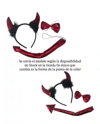 Set Diabla Rojo Cola En Flecha Balaca Y Corbatin Disfraz Halloween