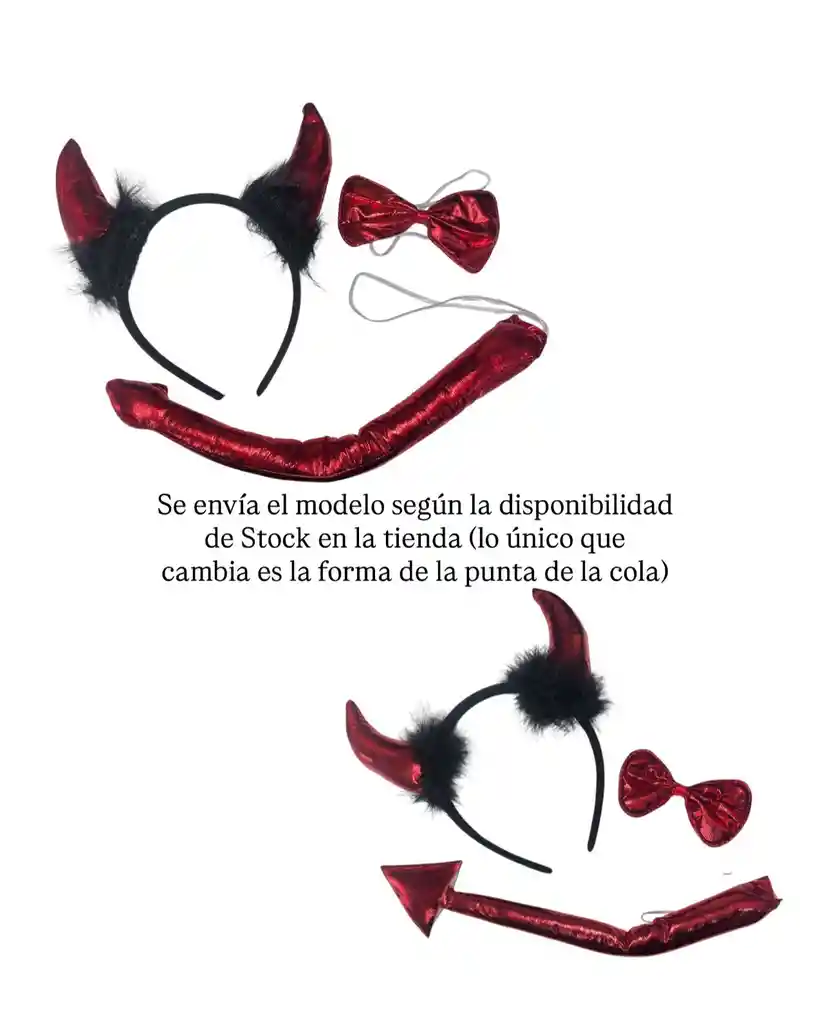 Set Diabla Rojo Cola En Flecha Balaca Y Corbatin Disfraz Halloween