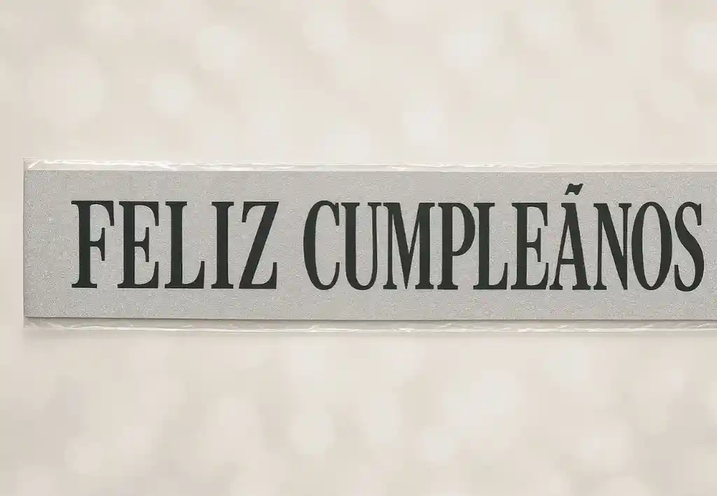 Banda Colgante En Tela Diseño De Feliz Cumpleaños Color Plateado Escarchado