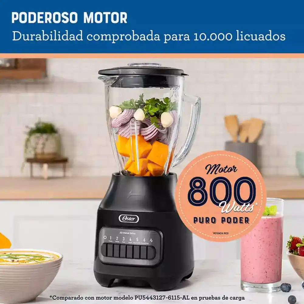 Licuadora Oster, 6 Velocidades + Pulso, Vaso De Vidrio, 1.5 Litros