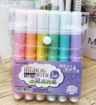 Kit De Resaltadores Tipo Crayon 6 Unidades Color Pastel Tapa Blanca