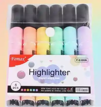 Kit De Resaltadores Tipo Crayon 6 Unidades Color Pastel Tapa Negra