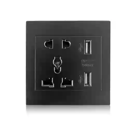Tomacorriente Universal Con Puertos Usb 110v – Enchufe Color Negro