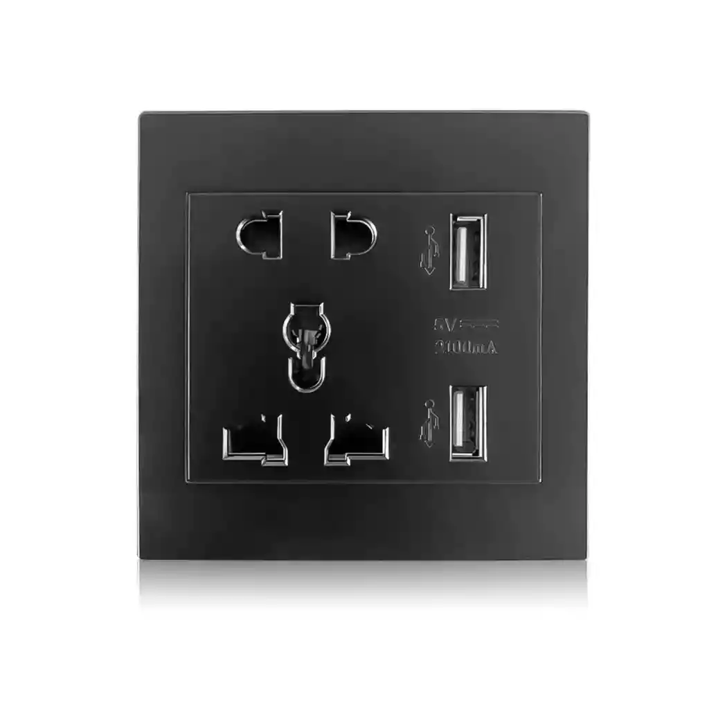 Tomacorriente Universal Con Puertos Usb 110v – Enchufe Color Negro
