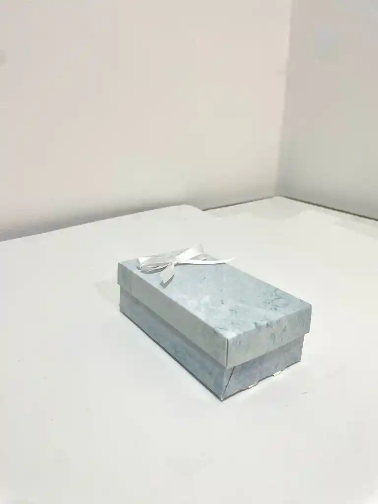 Caja Mini Joyero Color Azul Marmoleado Con Lazo Blanco