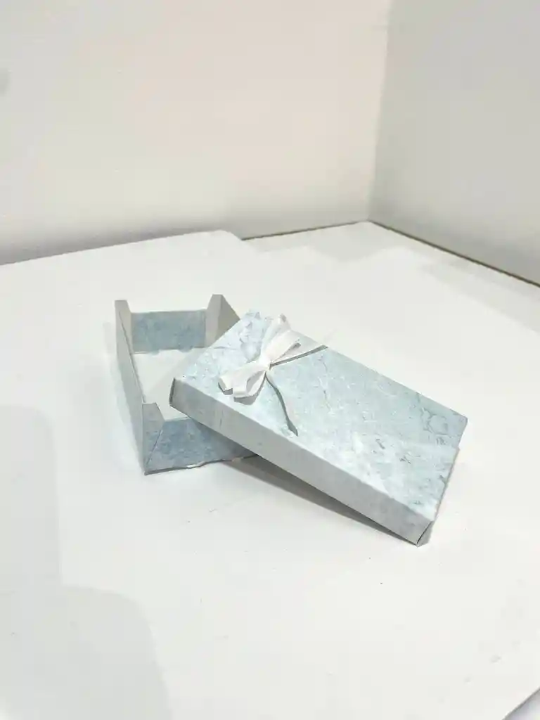 Caja Mini Joyero Color Azul Marmoleado Con Lazo Blanco