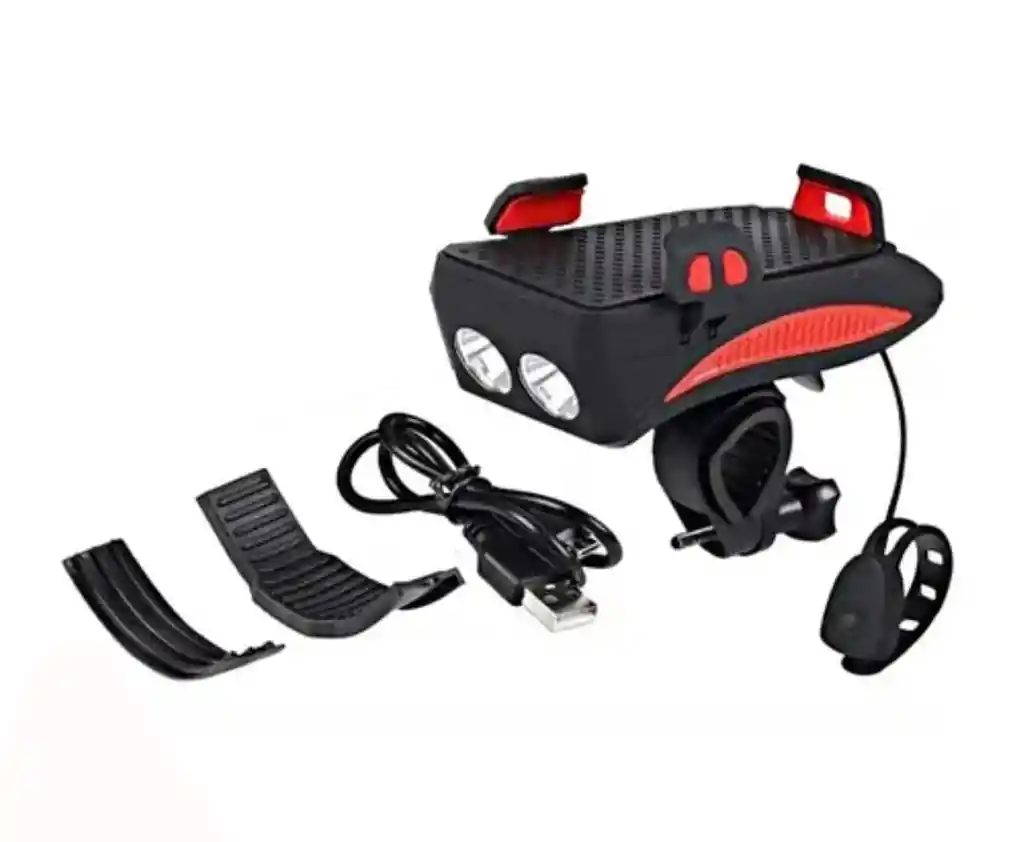Luces Linterna Bicicleta 4 En 1 Bocina Pito Soporte Celular