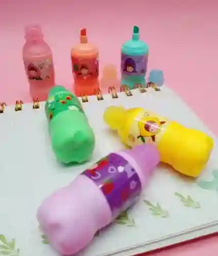 Kit De Resaltadores Botellas De Leche 6 Unidades Color Pastel